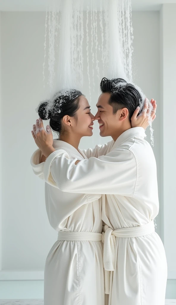 Middle-aged man and teenage girl in the bedroom、A middle-aged man and a girl are sitting on the bed and hugging each other、kiss me goodbye、((full nude:1.5))、((A middle-aged man with short hair wearing a bathrobe:1.4))、Big Real 、High school girl with a surreal short cut popular on CGSTATION、realistic、deep kiss、((Both of them are naked:1.4))、((High school girl wearing a bathrobe:1.4))、