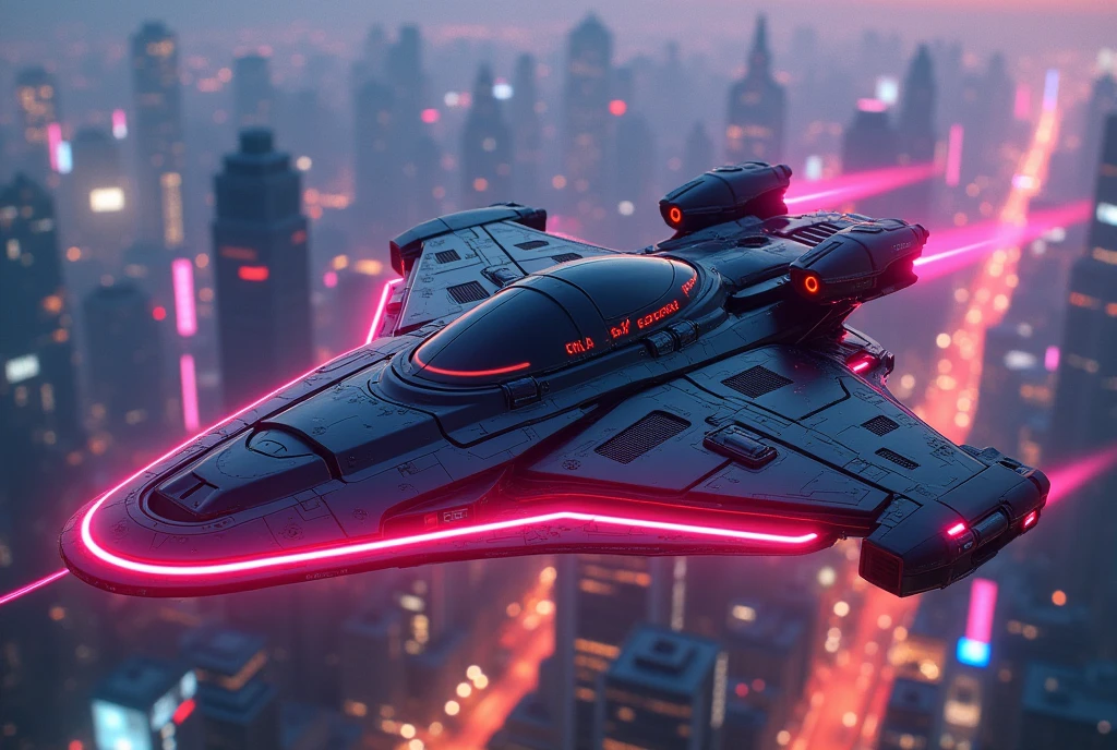Spinner, It flies over the city with its gaudy neon lights, Blade Runner,