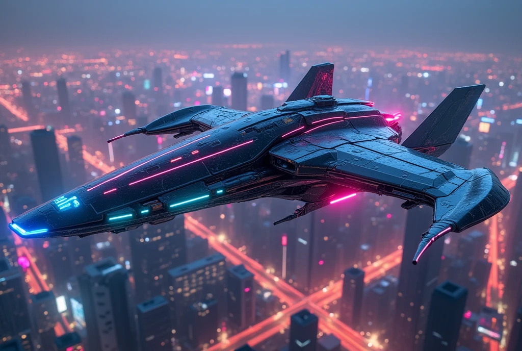Spinner, It flies over the city with its gaudy neon lights, Blade Runner, 