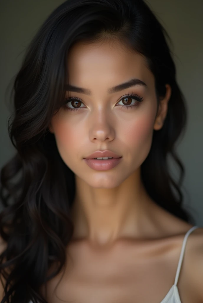 Belle femme de , cheveux noirs, yeux noirs, taille normale, corps magnifique et Vu de face du visage