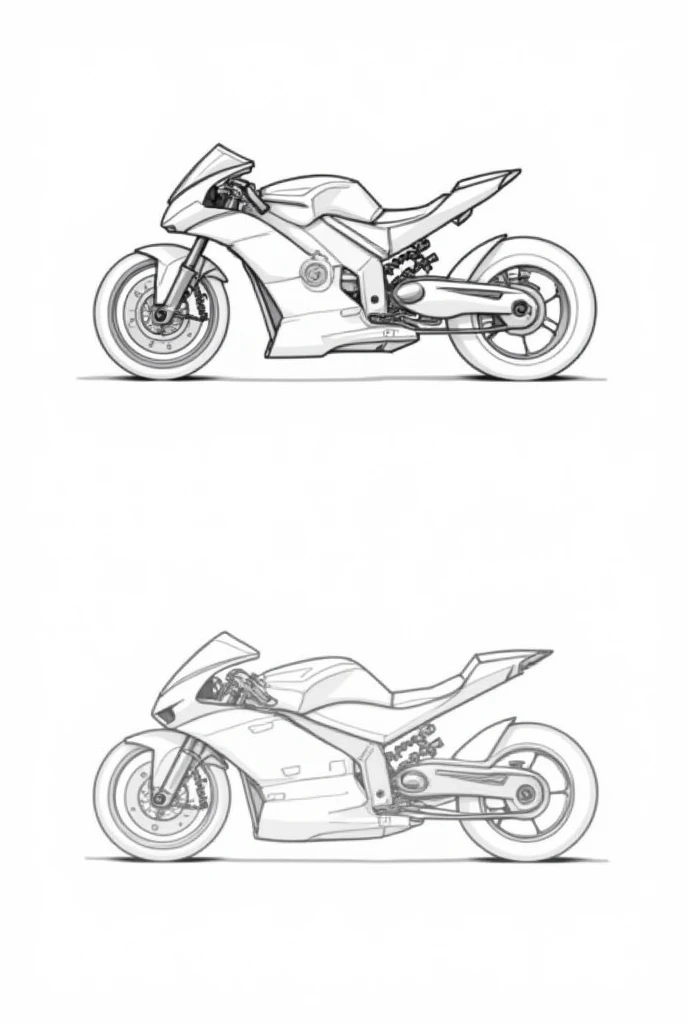 Line drawing, from the sides and front of a motorcycle

