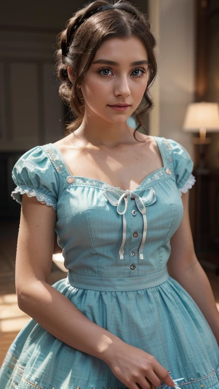 a beautiful detailed girl in a cute maid dress, extremely detailed eyes and face, long eyelashes, intricate maid dress, photorealistic, 8k, masterpiece, cinematic lighting, vibrant colors, detailed background, elegant pose, full body