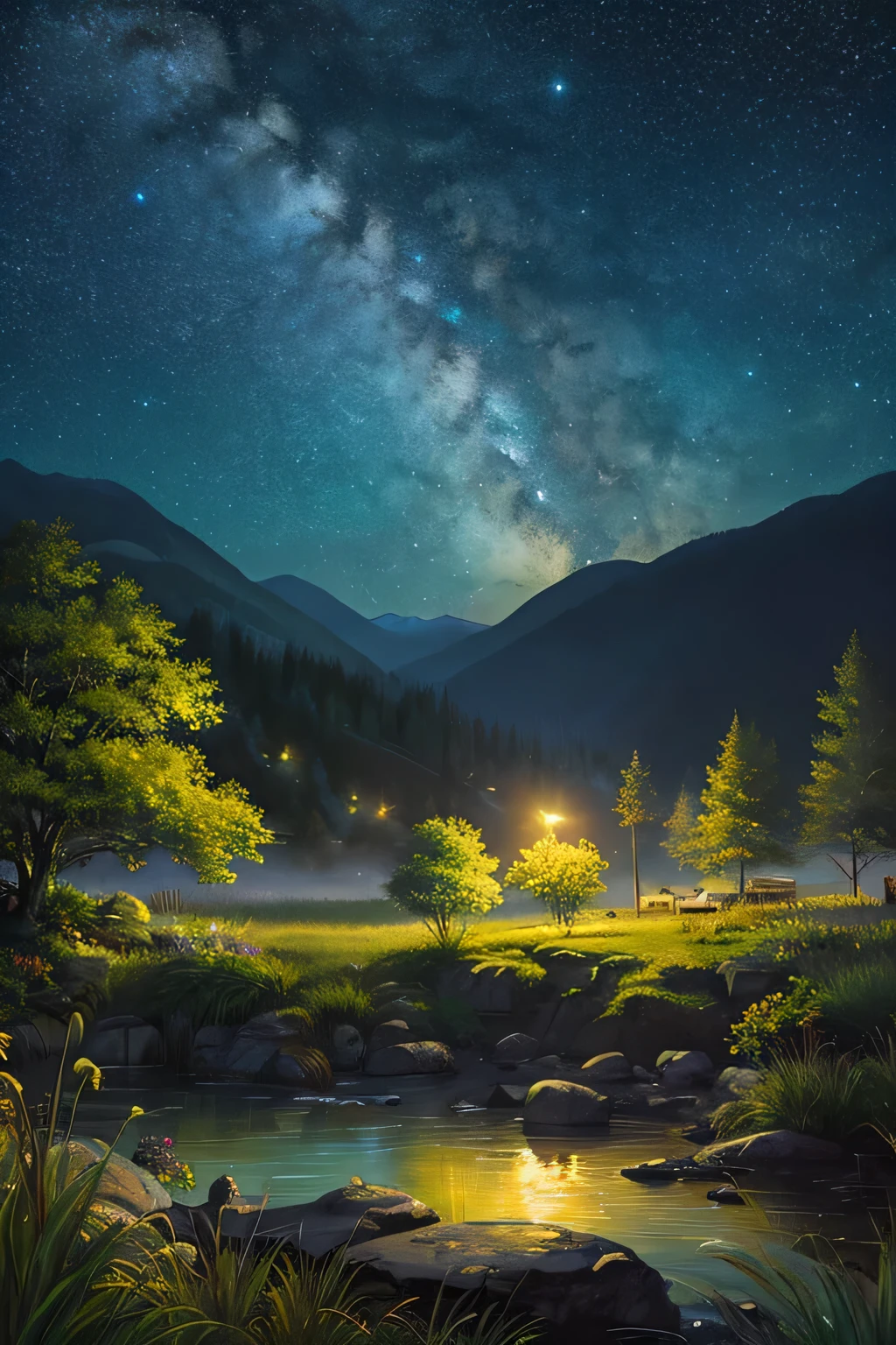 Highest quality、Landscape painting、nature、night景、night、moon、Starry Sky