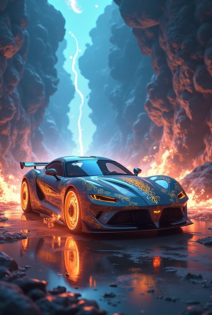 animation comic if a fantasy female paladin knight was a car, incorporate feminine motives and design, magical effects 
