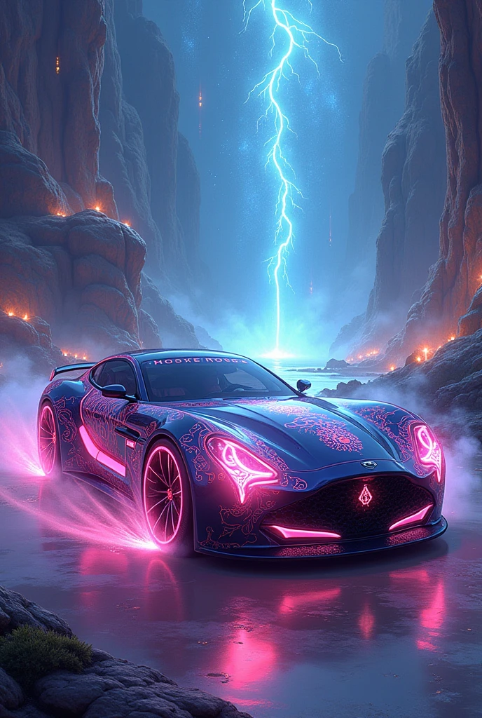animation comic if a fantasy female paladin knight was a car, incorporate feminine motives and design, magical effects