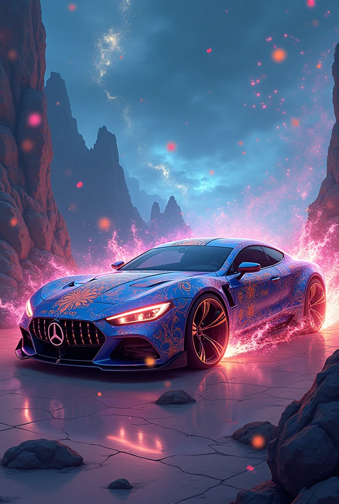 animation comic if a fantasy female paladin knight was a car, incorporate feminine motives and design, magical effects