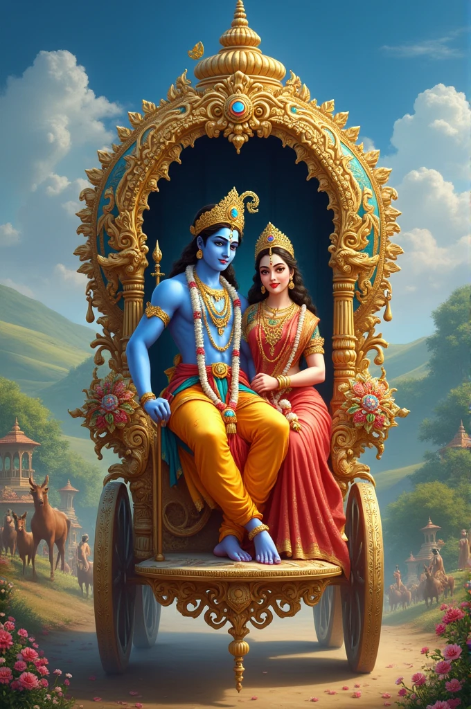 Shree Krishna and Radha in rath