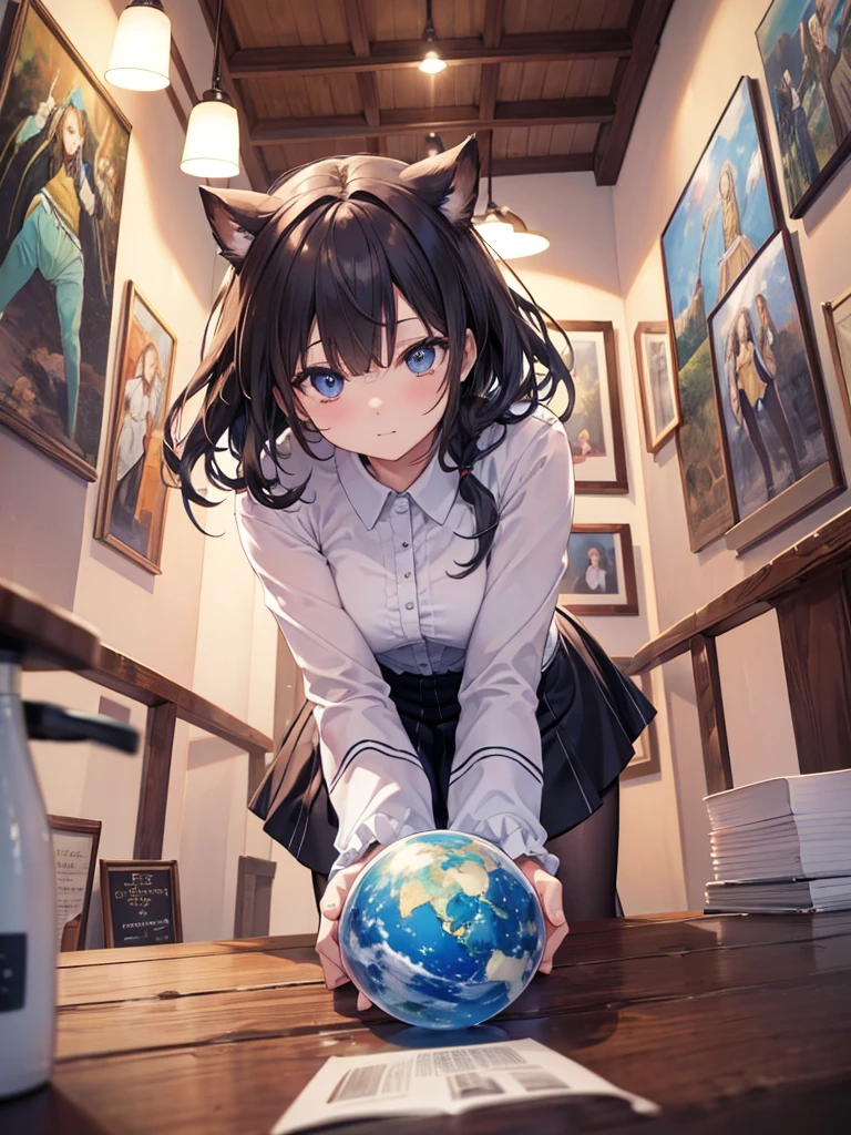 (Tabletop.Highest quality).(Dynamic Angle). (Amazingly detailed CG paintings),(Perfect image)、Comic Strip.shape.one person's.Detailed face、Perfect Face.Delicate face、Girl in delicate clothes、Textured skin、Black Hair.length、(Horse-eared girl)Horse-eared girl、((Beautiful yellow eyes)).Delicate and beautiful eyes、The eyes are detailed、Reflective eyes、Watery eye、smile.(Gazing at the audience:1.3).(Face is a little red:0.8)、8k wallpaper、Cowboy Shot、reflected light、Attention to detail、Complex、Delicate background、Textured skin、Detailed skin、(Ultra-high resolution)、