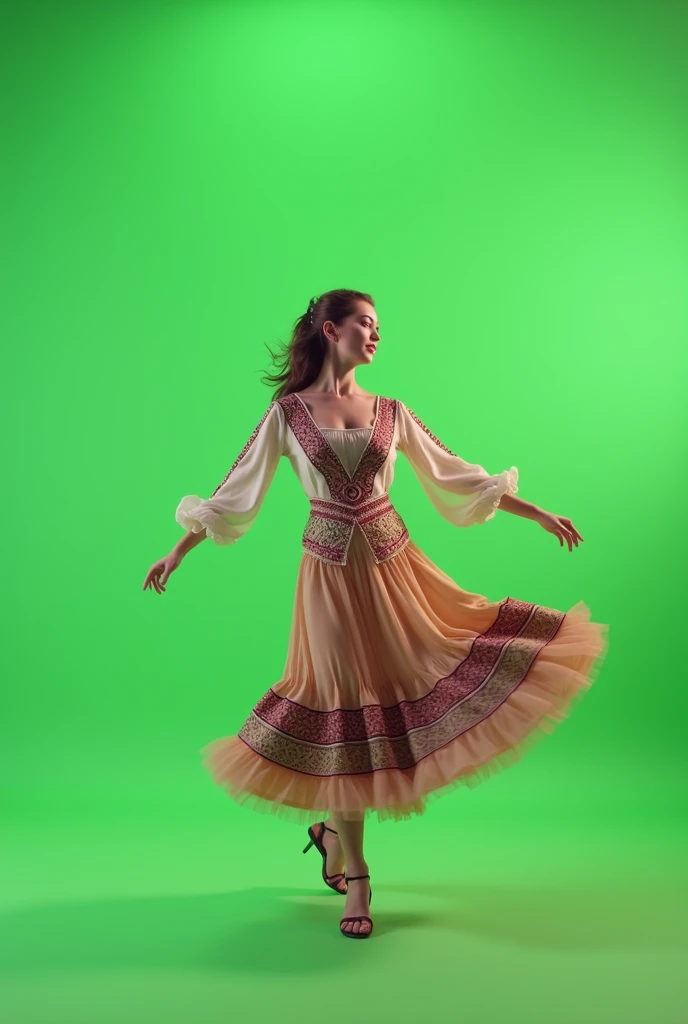 A boogie-woogie jazz dance performed by a Slavic-looking girl in a classical costume., Against a light green background, photo, realistically, 4K