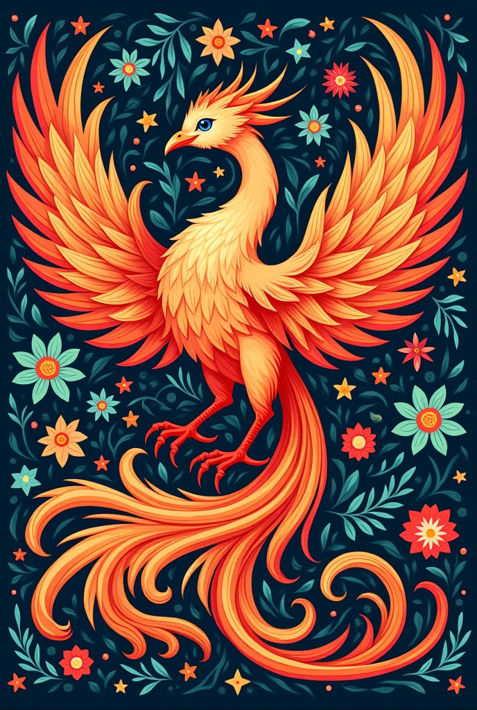 a back cover with colorful and eye-catching designs, where a phoenix appears in the middle of the image, but it doesn't have to be so big that it's medium, since you have to notice the designs around the bird, The colors used must be in accordance with the phoenix, having to be complementary