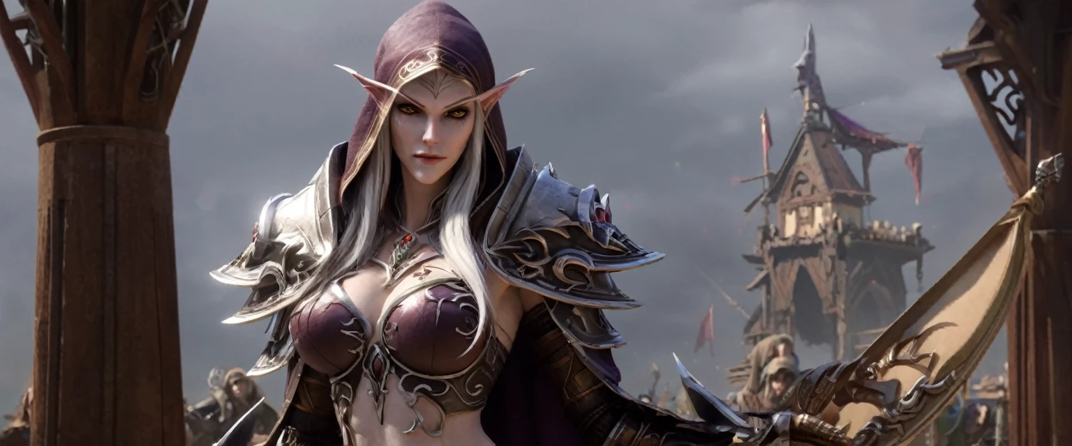 Sinevau Sylvanas Windrunner,((masterpiece)),(Best quality),award-winning,trending on artstation Cinematic,ideal body proportions,whole body,side view