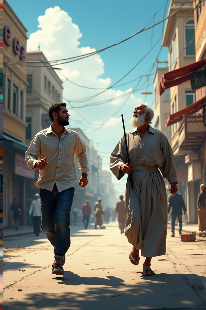 Local street mans running and one old Sufi man settings a side and seeing sky