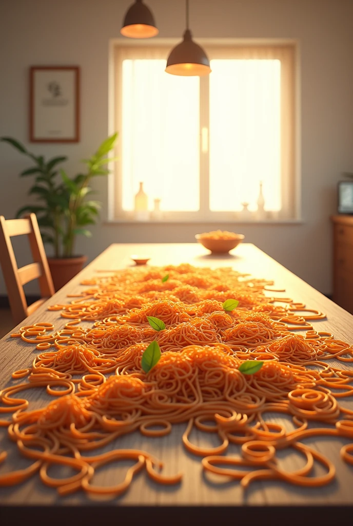 2pm randomly noodles spreading on the table in the large quantity