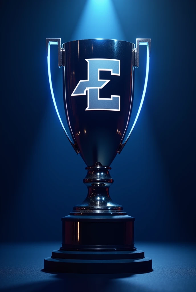 E football logo trophy with Champions Trophy style Dark blue background