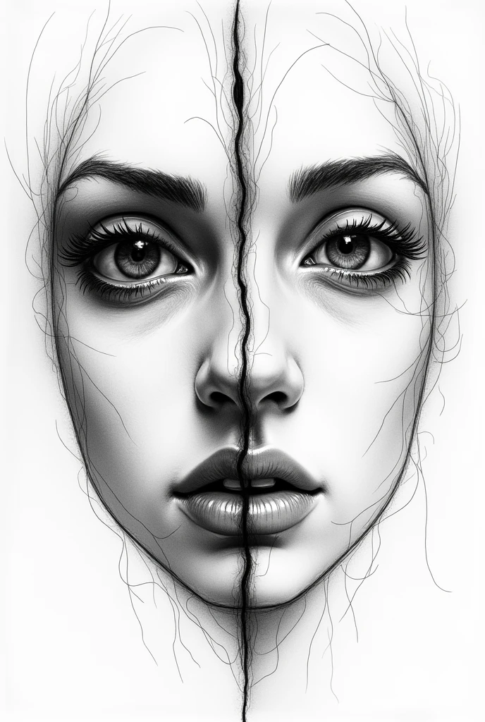 Two faces in one image , sketch joined image up side face and down side parallely attached