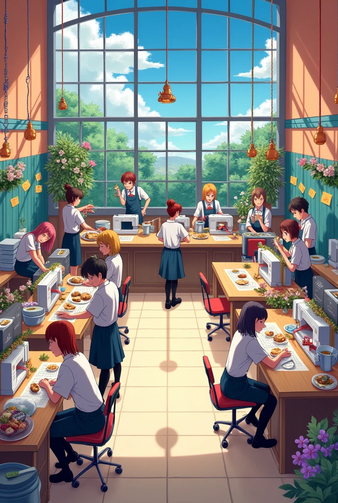 Anime pop style home economics school salon with decoration
