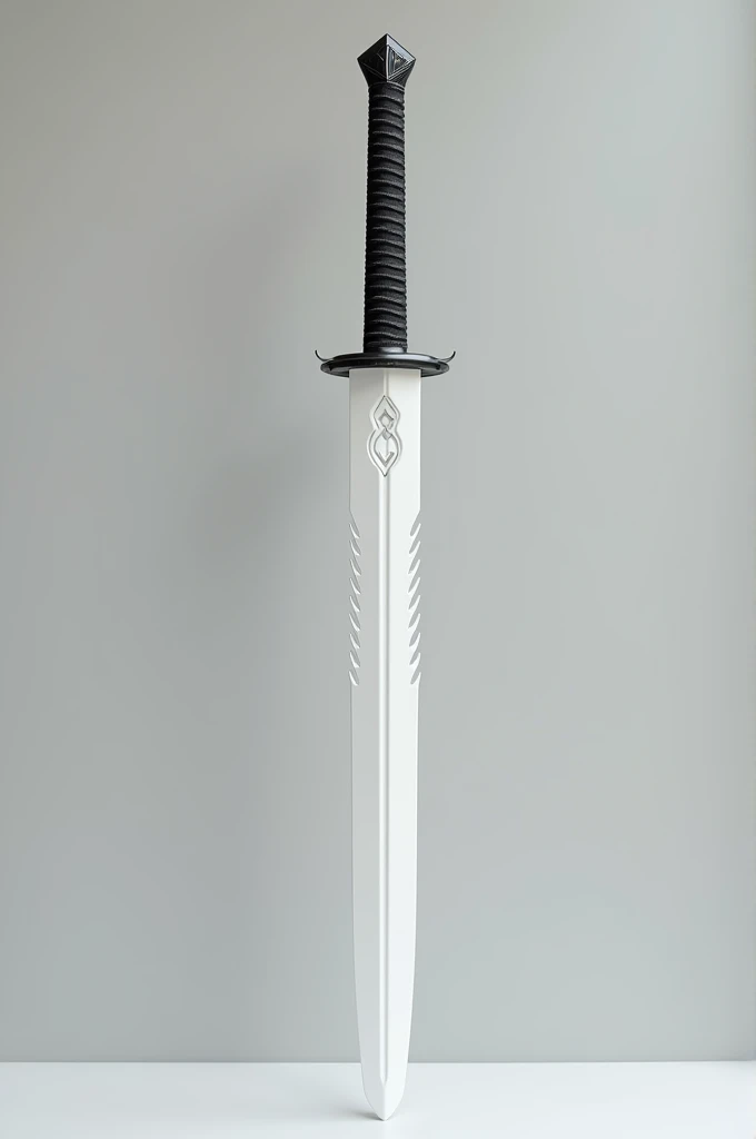 Katana with solid pure white blade jagged edge blade and cool hilt