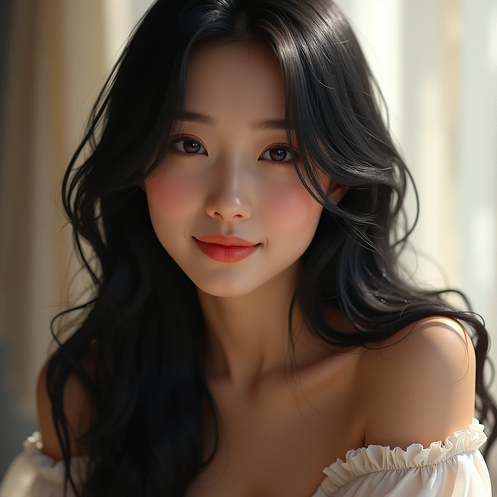 Long Hair beautiful girl Asian Black Hair gloss々 Long Hair, Gaze, smile,