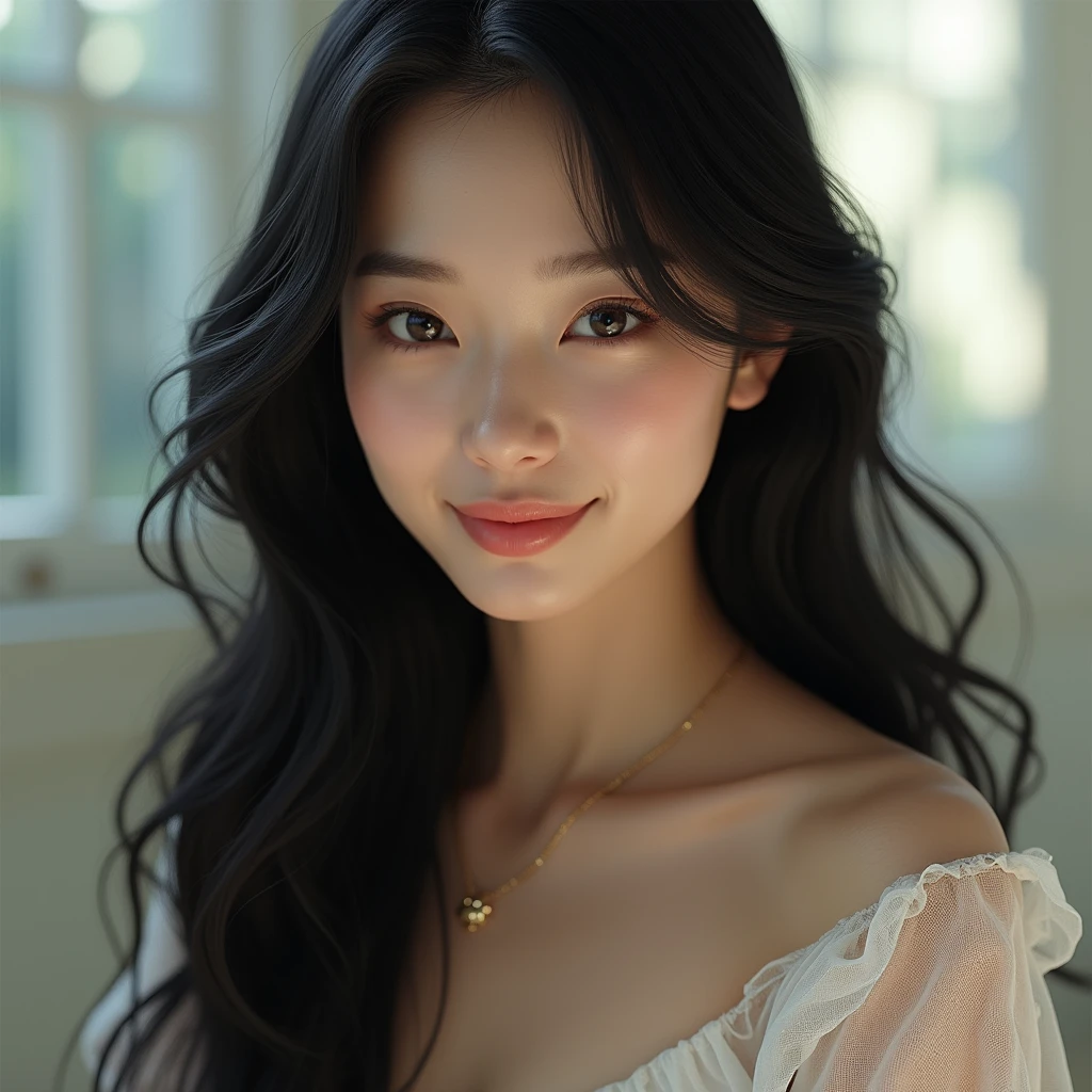 Long Hair　beautiful girl　Asian　Black Hair　gloss々　Long Hair, Gaze, smile, 