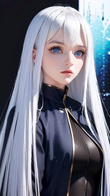 woman ,Golden white hair,blue eyes,,,Black space suit