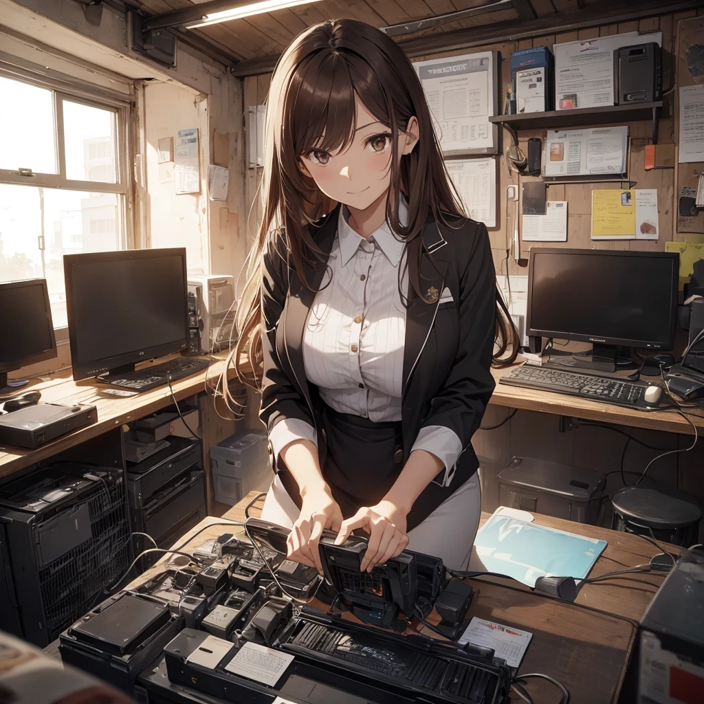 The heat doesn't change even after the sun goes down... I tried to revive a junk PC for the first time in a while, but it didn't work this time. There are days like this...pantyshot, long brown hair, office lady, 1girl, amazing, girl, 30 years old, house wiife, warm smile, hourglass figure,
