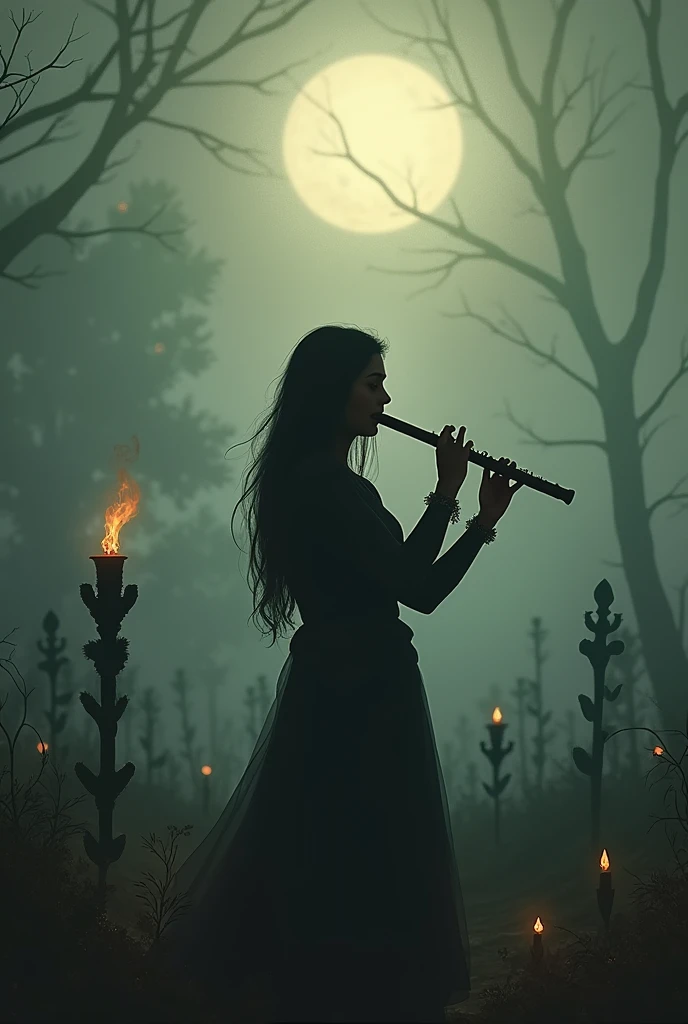 A person holding flute in sad and sarrow mood near samshan
With a text written there raag bharavi the raag of sorrow