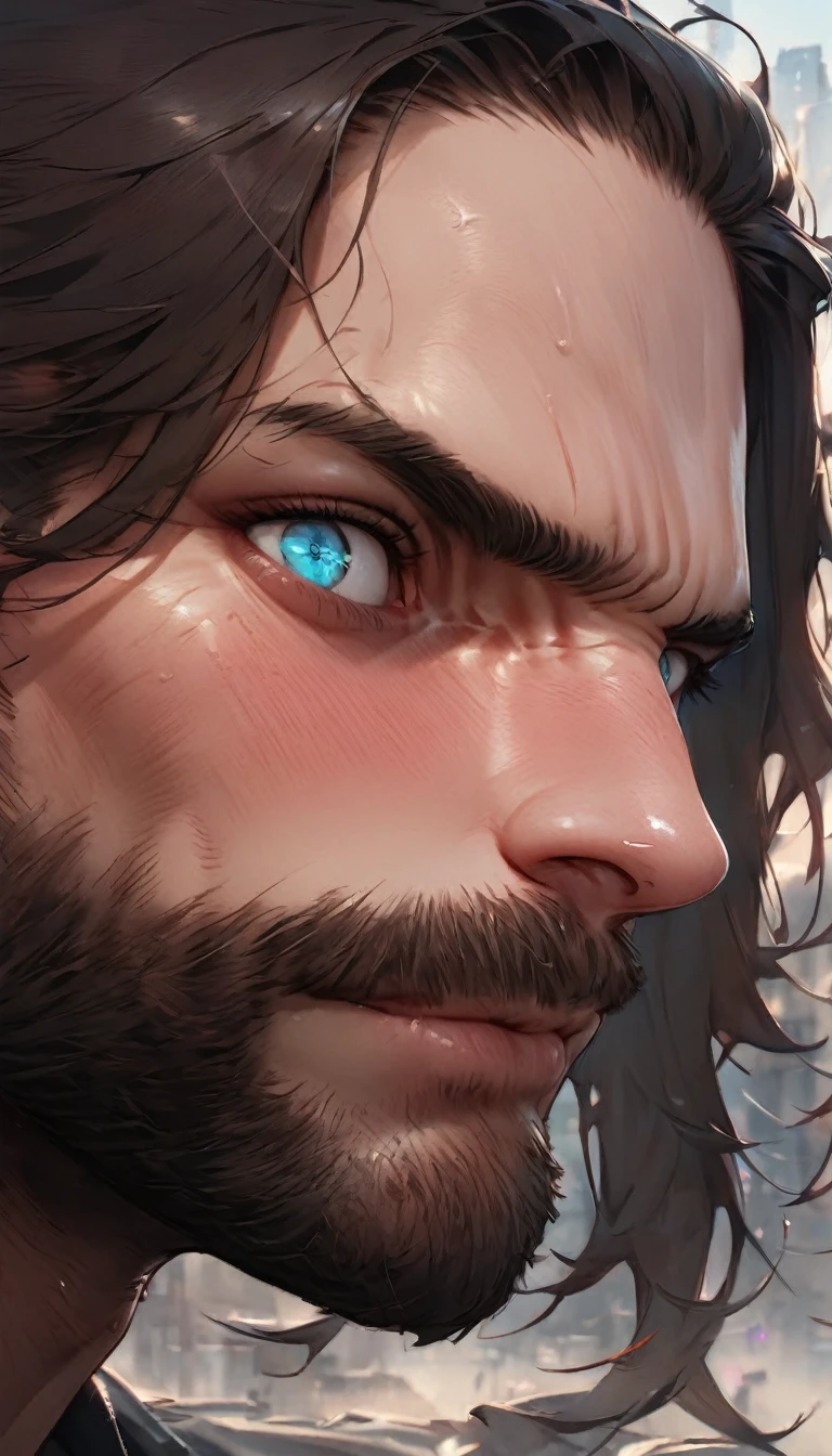 best quality,4k,8k,highres,masterpiece:1.2),ultra-detailed, extremely detailed eyes, extremely detailed body, (large masterpiece digital art), (detailed manga illustration), (detailed line art), ((perfect anatomy)), (intricate details:1.3), (ultra-detailed:1.3), (illustration:1.3), (sharp focus:1.3), (natural lighting:1.05), (vivid colors:1.3), (masterpiece), (best quality:1.4), (perfect anatomy:1.4), high quality, expressive eyes, full body, detailed face, beautiful face, perfect face, (((1boy))), angry, (((male focus))), muscular, detailed messy hair, long hair, brown hair, blue eyes, t-shirt, jean pants, sneakers, cinematic lighting, dramatic atmosphere, Atey Ghailan, Jeremy Mann, Greg Manchess, Antonio Moro, trend in ArtStation, trend in CGSociety, Intricate, High Detail, Sharp focus, dramatic and photorealistic painting art by Midjourney and Greg Rutkowski, Jeff Bridges, ((cartoon style)), Marvel Cinematic Universe style, (((ruined city in the background))),