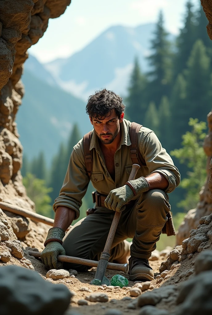 A young europian guy mining jade