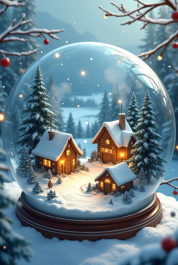 A small snowy village in snow globe