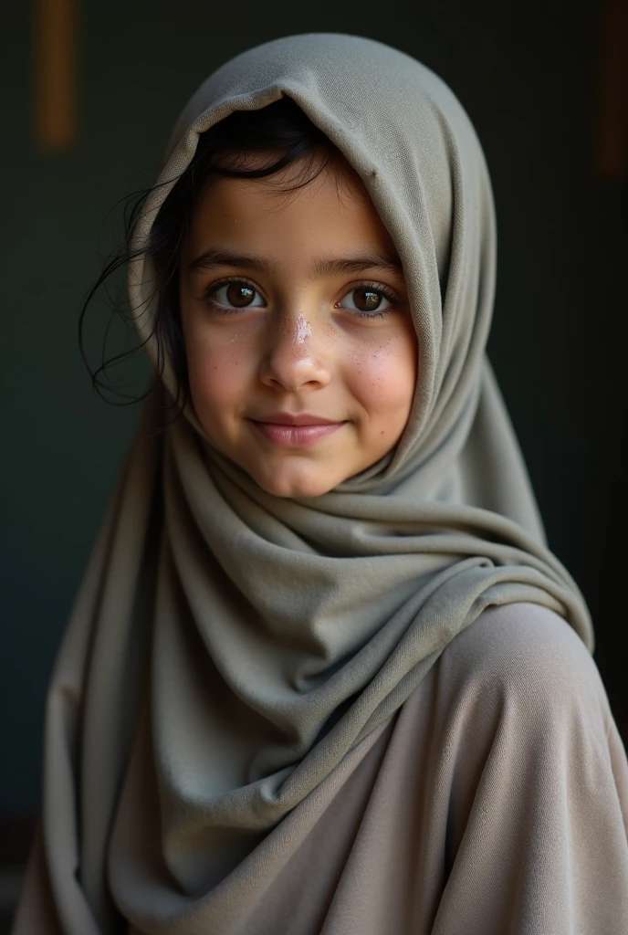 A naked Pakistani muslim girl who looks like a five year old girl  but is twenty years old with wet semen on her face,forehead and her hijab (nude/naked girl)