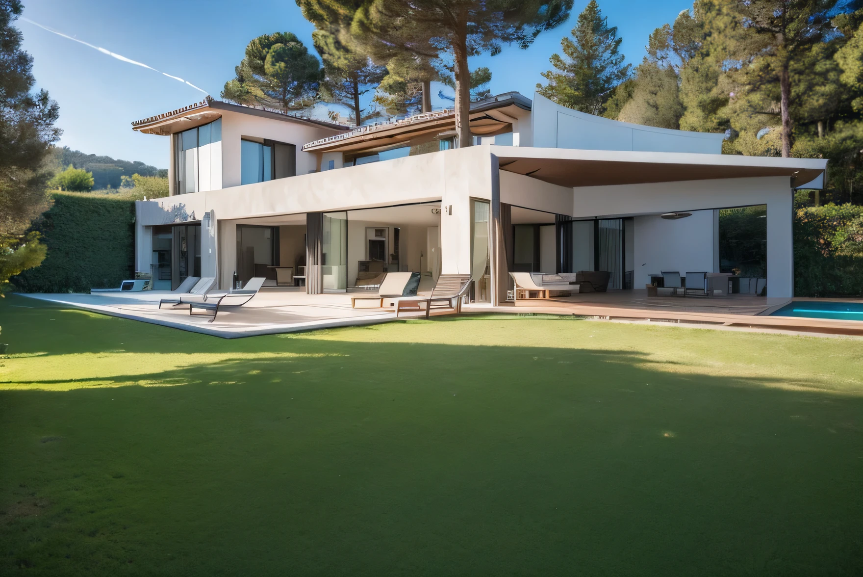 A modern villa in the forest by the sea in the south of France,It looks so charming in the morning light,noble,It embodies the perfect blend of technology and nature,Photography Masterpieces,The lighting effects are superb,4k HD
