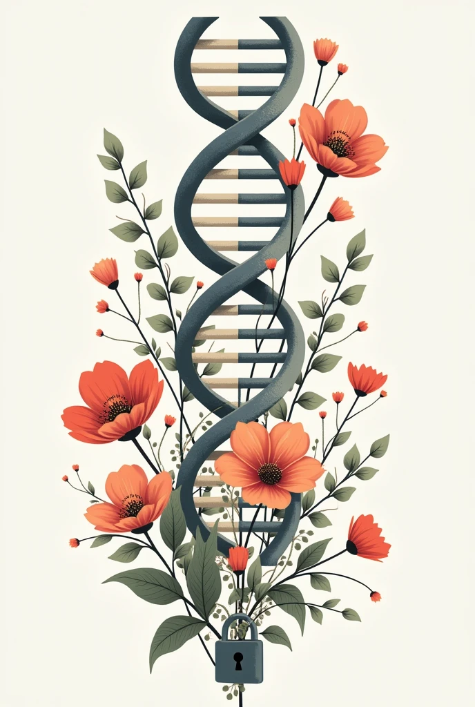 A vector image of DNA structure with some flowers and leafs in it, combine with jail locup vector which is broken