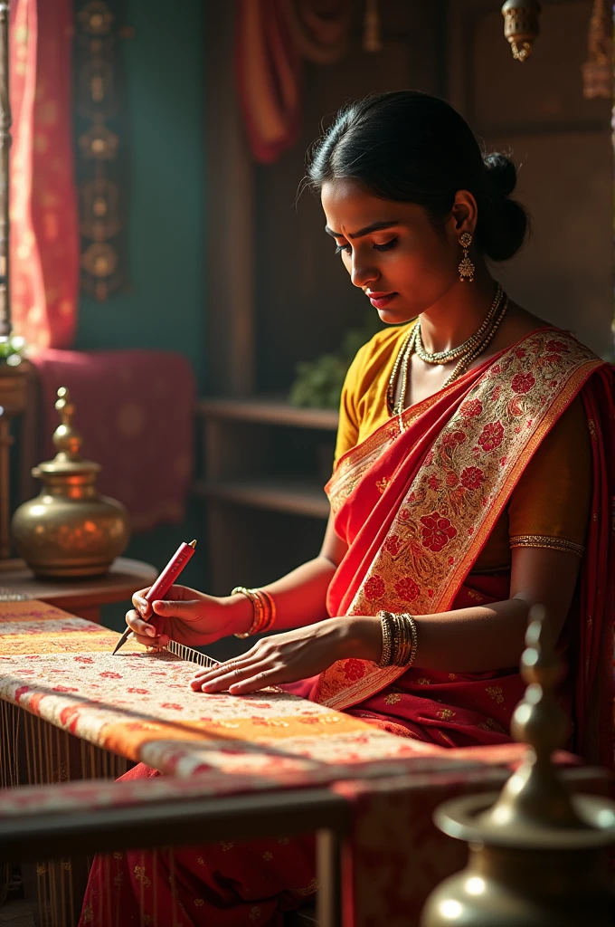 A maharashtrian lady weaving paithani