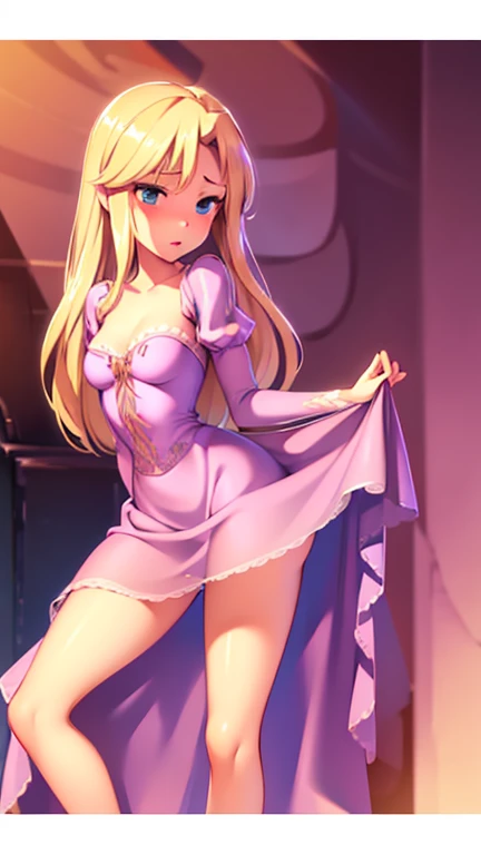 Rapundzel, sexy, short dress, stockings, can see panties, legs open