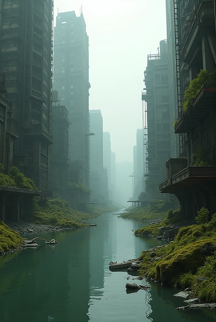 Flood and deteriorated futuristic city