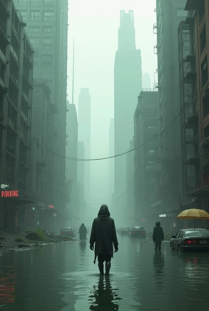 Flood and deteriorated futuristic city
