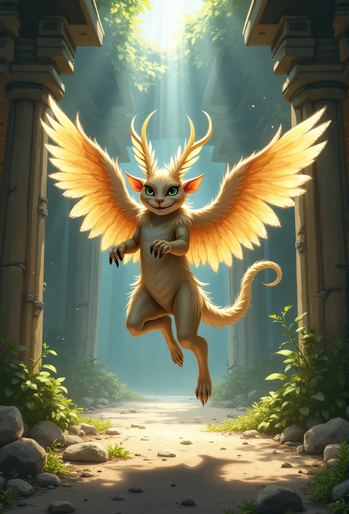 Highest quality,Very detailed,High resolution,masterpiece:1.2,Realistic,Physically Based Rendering,Sharp focus,Professional,(High resolution,超High resolution),(Vibrant colors),(Bokeh)
Winged Air Elemental,Mischievous(face:1.1,Performance:1.1,Grin:1.1,trickster:1.1),(eye:1.1,nose:1.1,lips:1.1),extremely detailed face,extradetailed eye,faceの詳細,Abandoned temple corridor,Flying through the hallways(fine movements:1.1)
(space:1.1,Light:1.1),Mysterious atmosphere,Inside the abandoned temple(Collapsing Wall,Dusty ground,Lush vegetation),beam of sunLight(Flickering Dust Mote),Spooky Shadow,(Calm colors),(warm Light)
Airy Wings,Mysterious presence,(Translucent wings:1.1),dancing Light,whimsical fLight,Graceful Movement,Playful aura
(Pause:1.1),(Fantasy Creatures),(Magical Beings),Wings spread wide,The air swirls,Mythical creatures,Captivating Environment,The charm of another world
(Material:1.1),(figure),Detailed pencil sketch,Painterly style,(oil),Fine art,Whimsical art,Mythical artwork,ethereal figure,Concept Art,Illustrated fantasy,figure-like rendering,Exquisite painting,Impressionist artwork,Realistic artwork,Artistically stunning
(Scenic:1.1),(Fantasy Setting),(Temple ruins),(ruins),(A mysterious place),(Temple of Magic),(Forgotten Sanctuary),(Hidden Chamber)
(Subtle details),(Fine Lines),(Complex Pattern),(Subtle texture),Captivating artwork,Attention to detail