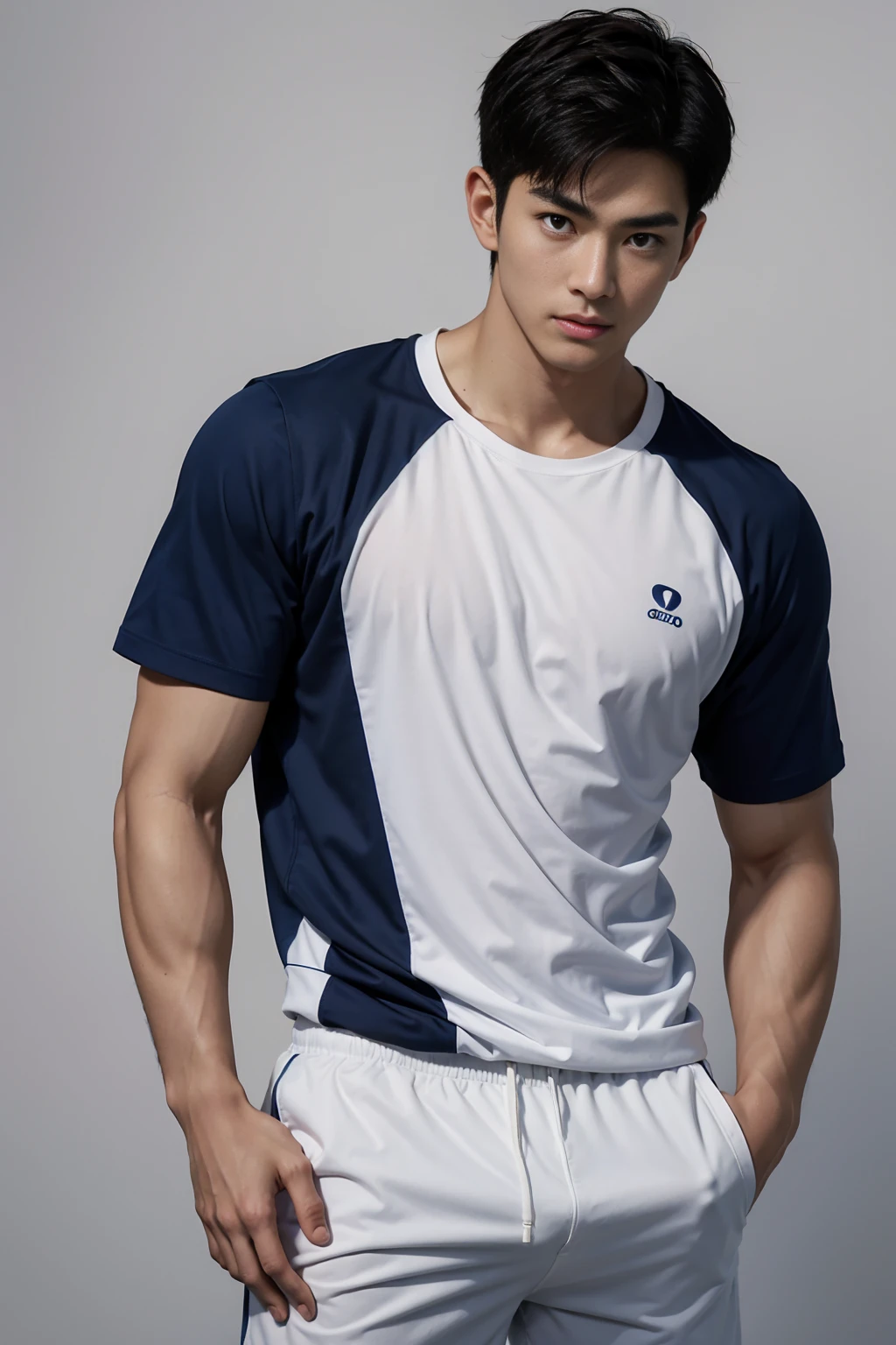 2Handsome naked Japanese guy ,Sexy pose, A 20 year-old man wearing a Naked chest shirt and Excellent shorts stands against a white background, navy blue, navy blue, Sports T-shirts, blue, Excellent Sportswear, Gorgeous sexy clothes, Sportswear, Short sleeve, Jinjinshen blue clothes, 2个Handsome年轻人, Tennis Clothes, 穿着Sportswear, dark blue decorative clothing,male,Naked chest, Handsome,High target,Muscles look good,Hairy body,Sexy expressions, Wheat skin color,black eyes(Fine eye 1:3),Full body portrait, Excellent, Perfect shape, ,Detailed you, , Mostly juicy ass, Sexy pose,Standing