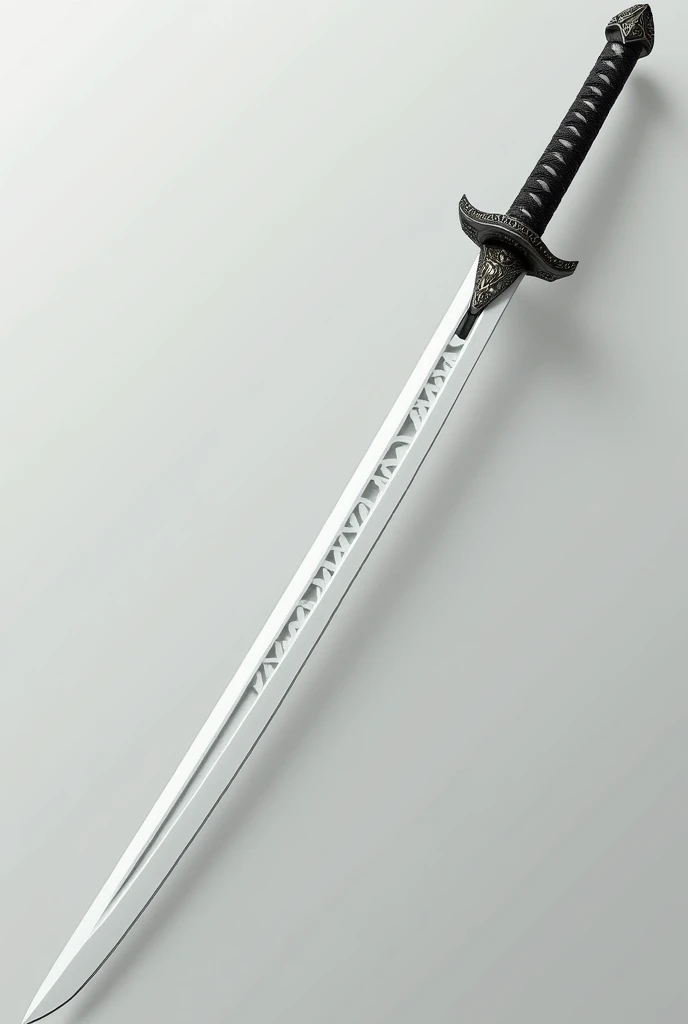 Katana with solid pure white slightly jagged at the tip of the blade and cool unique hilt that looks like tenza zangetsu 