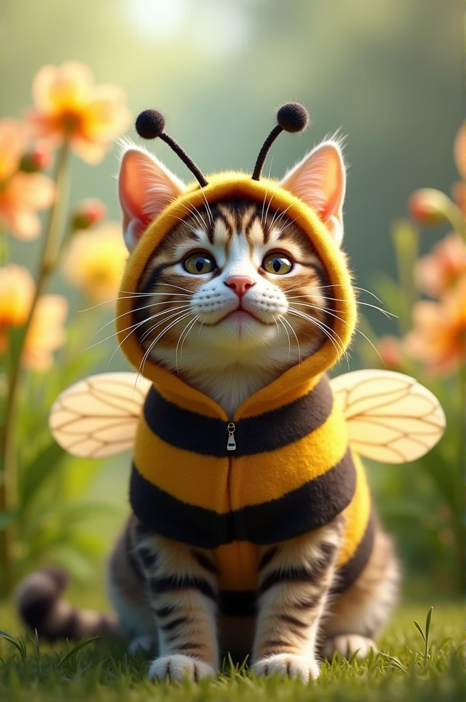 A cat dressed as a bee