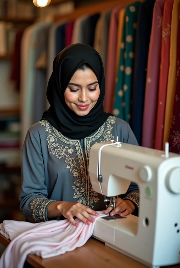 A one boutique girl,suit embroidered suit stitching, small shop, logo a one boutique, shlwar kameez, stitch machine A one boutique, write a one boutique, stitch process, poor girl, sales purchased