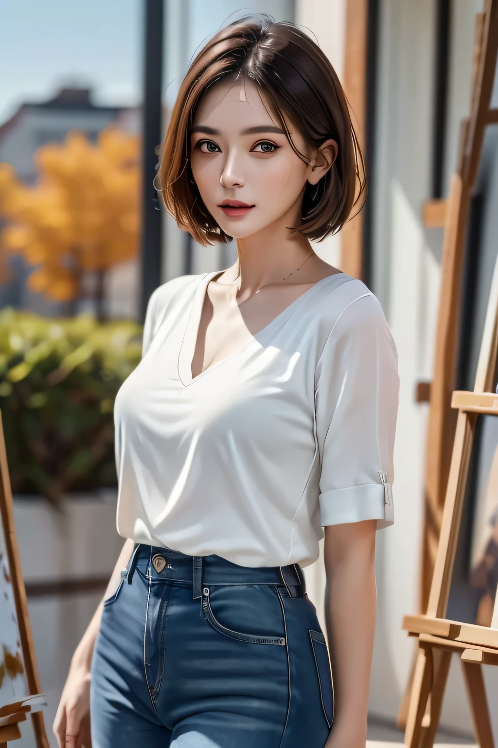 (highest quality、8k、32K、masterpiece)、(Realistic)、(Realistic:1.2)、(High resolution)、Very detailed、Very beautiful face and eyes、1 person、Delicate body、(highest quality、Attention to detail、Rich skin detail)、(highest quality、8k、Oil paints:1.2)、Very detailed、(Realistic、Realistic:1.37)、Bright colors、Cowboy Shot, (Casual Fashion)