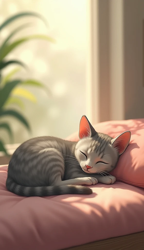 "A relaxed cat named Whiskers taking a peaceful nap."