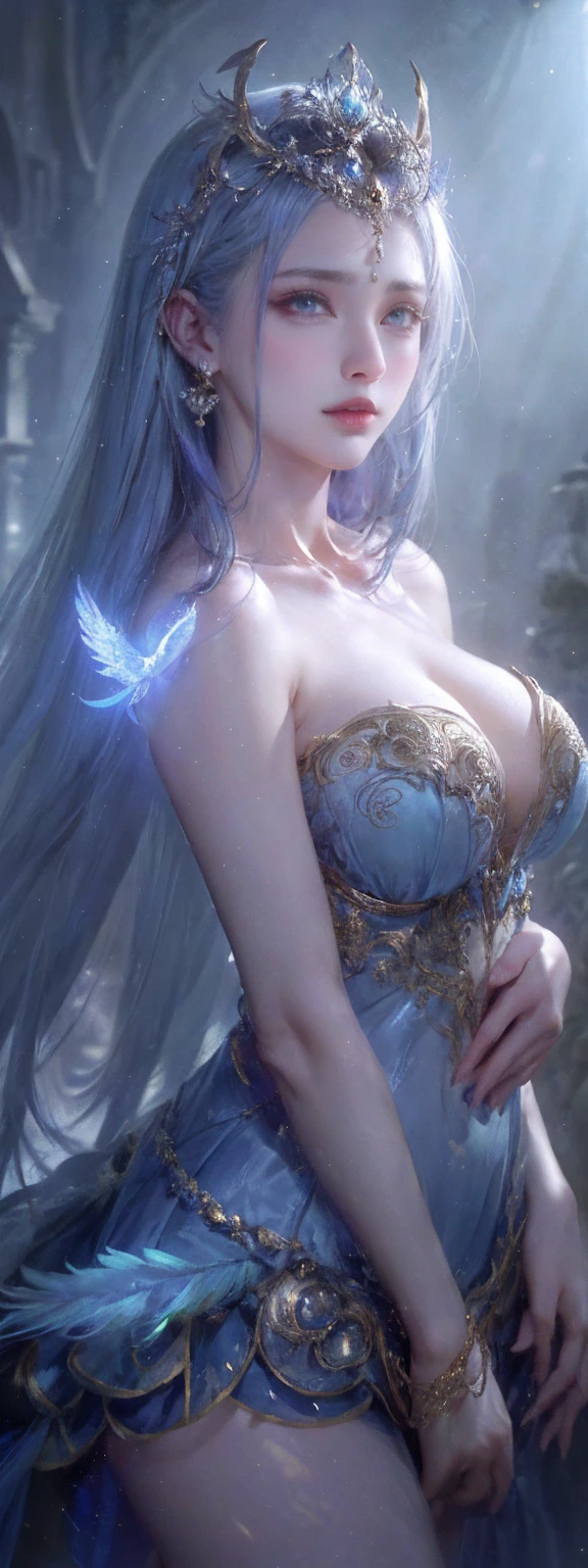(a digital painting of an owl with blue eyes, unreal engine render:1.1), (very detailed:1.1), (unrealistic yet captivating eyes:1.1), (elaborate ornate jewellery:1.1), (trending on cgisociety:1.1), (motion graphics:1.1), (beeple global illumination:1.1), (rossdraws global illumination:1.1), (goddess), (beautiful detailed eyes), (intricate patterns and textures), (realistic feathers), (ethereal lighting), (majestic pose), (vivid colors), (attention-grabbing composition), (glowing elements), (mysterious atmosphere), (impressive level of detail), (photo-realistic:1.37), (hdr), (uhd), (studio lighting), (extreme detail description), (professional), (bokeh), (captivating concept art), (magical ambiance), (jaw-dropping craftsmanship), (stunning visual effects), (surreal), (dreamlike), (awe-inspiring), (balanced color palette), (masterpiece:1.2), (highres), (sharp focus), (physically-based rendering), (eye-catching), (intriguing), (mesmerizing), (exquisite), (wow-factor), (unforgettable)