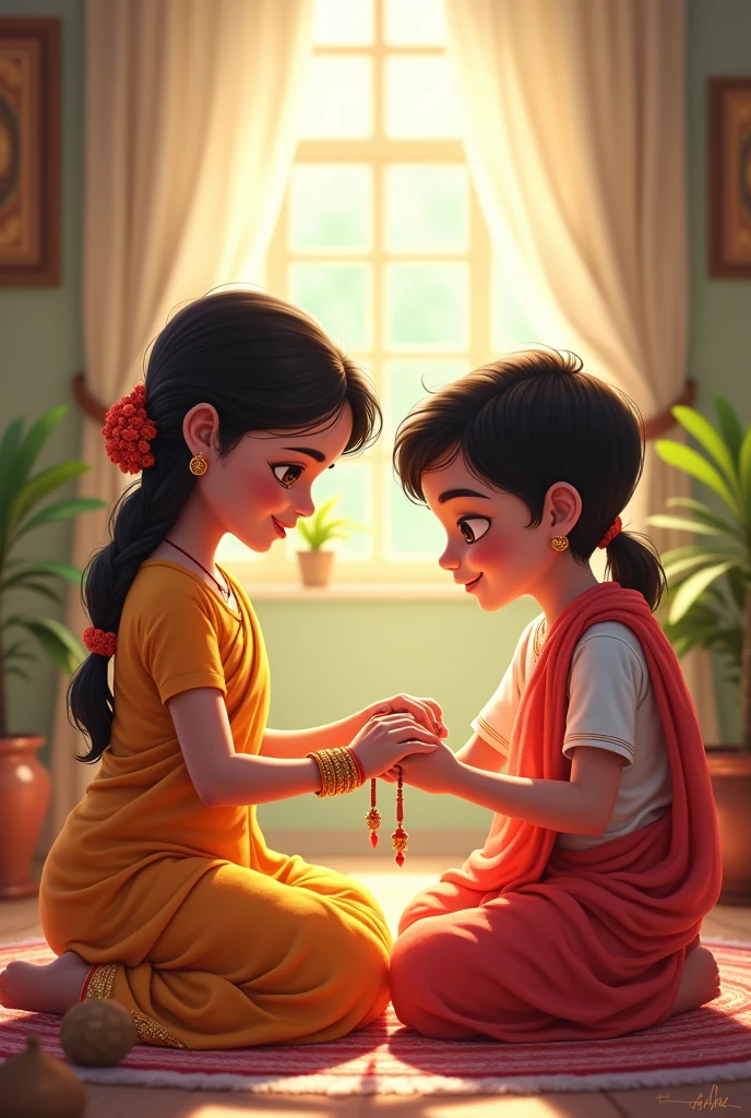 Make a chart of raksha bandhan in which a sister is tying rakhi on her brother's wrist