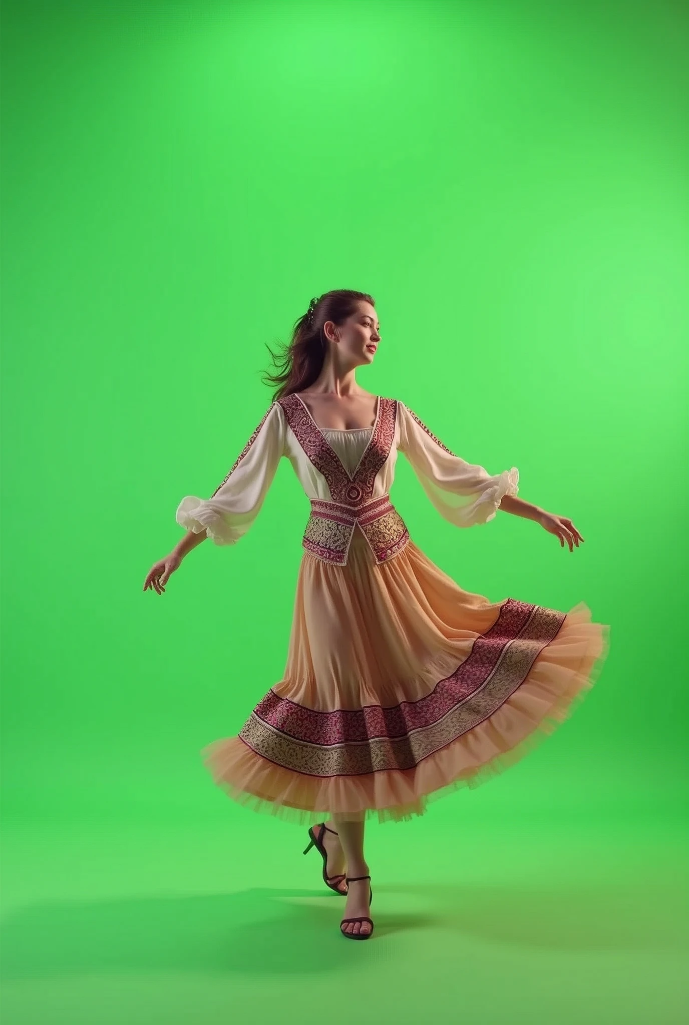 A boogie-woogie jazz dance performed by a Slavic-looking girl in a classical costume., Against a light green background, photo, realistically, 4K