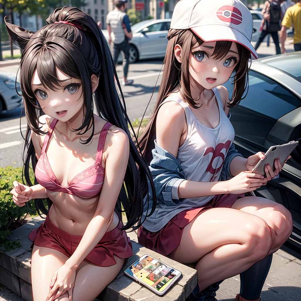 a girl,on the street,cute,live streaming,Small Breasts,Pokémon world,