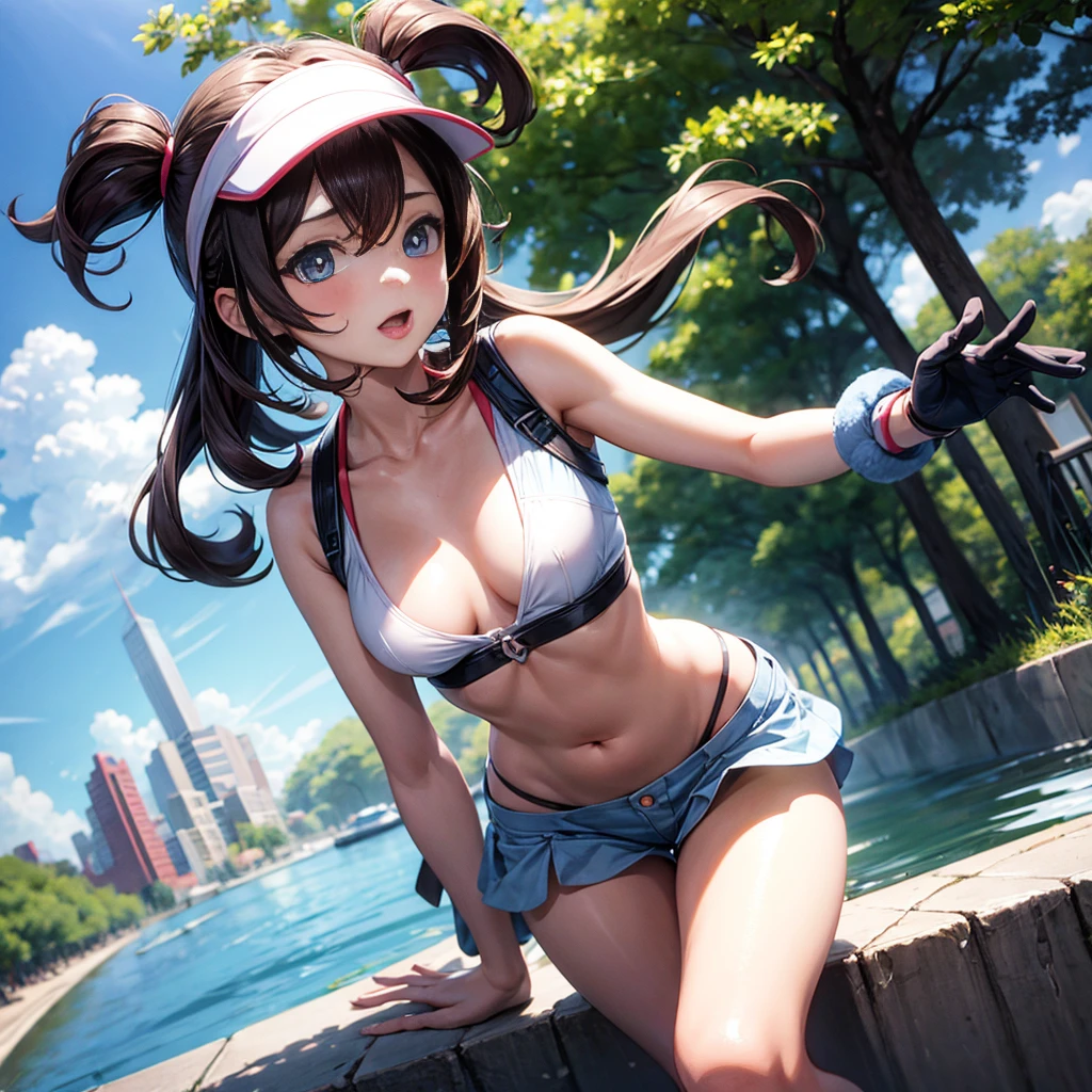 a girl，on the street，cute，live streaming，Small Breasts，Pokémon world，