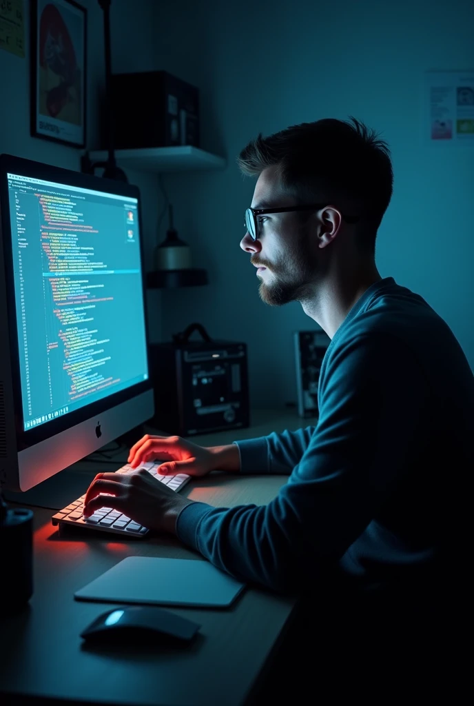 Make an image a man is coding.