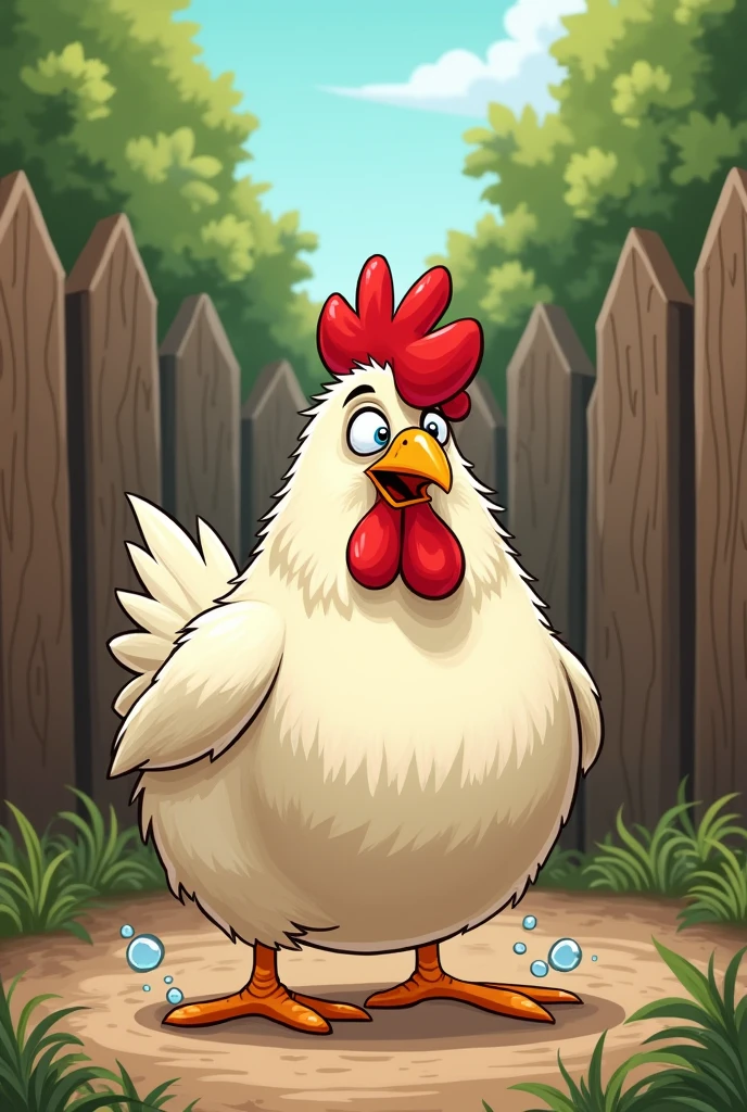 An image of a chicken urinating 